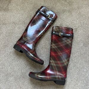 Ralph Lauren Rossalyn II Red Plaid Knee High Rain Boots